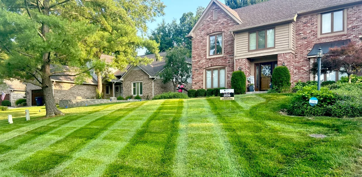 Front yard with professional mowing stripes in Hamilton County